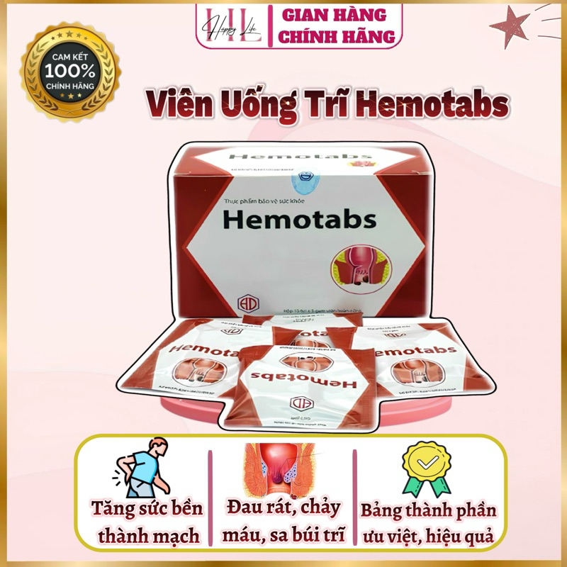 ✅[Chính hãng] Hemotabs hỗ trợ giảm đau rát hậu môn, sa búi trĩ, tăng sức bền thành mạch nhuận tràng (Hộp 15 gói)