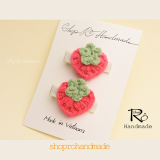 Kẹp tóc dâu tây len màu hồng cho nữ và bé gái 4.5cm |Cặp tóc mái kiểu dễ thương |Shop Rô Handmade