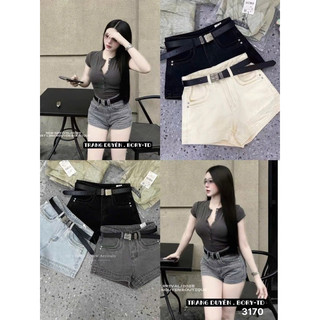 QCL1 3170 Quần sooc jeans cạp cao kèm belt siu tôn dáng xịn sò