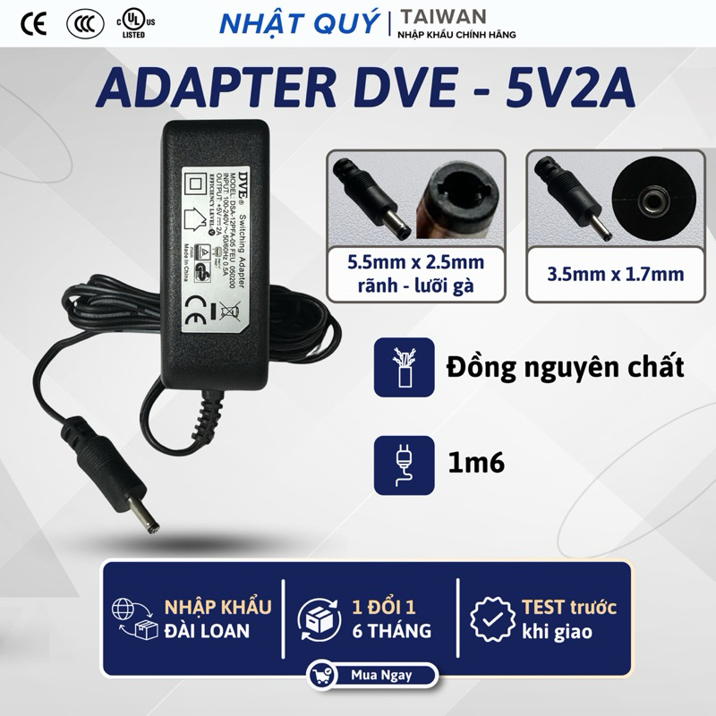 Adapter 5v2a DVE - Jack 3.5mm x 1.7mm/5.5mm x 2.5mm - Dùng cho camera ...