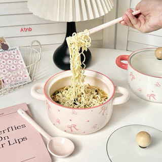 Nồi sứ kèm thìa đũa hoạ tiế nơ hồng xinh xỉu