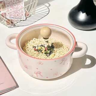 Nồi sứ kèm thìa đũa hoạ tiế nơ hồng xinh xỉu