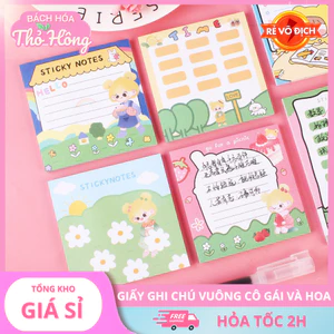 3 Note Ghi Chú Vuông Cô Gái Và Hoa 50 Tờ 8X8Cm