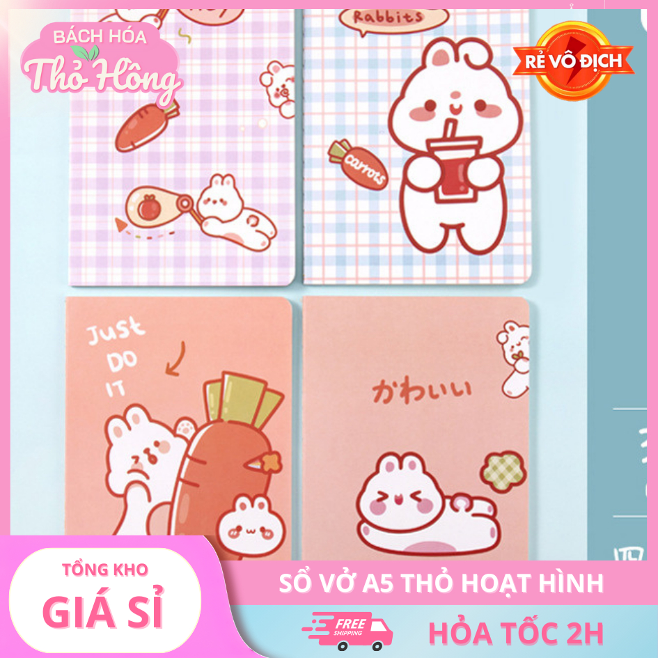 3 Vở Gáy Chỉ Kẻ Ngang A5 Thỏ Cà Rốt Hoạt Hình
