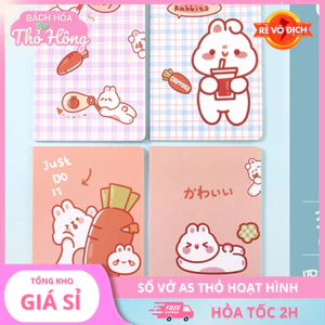 3 Vở Gáy Chỉ Kẻ Ngang A5 Thỏ Cà Rốt Hoạt Hình