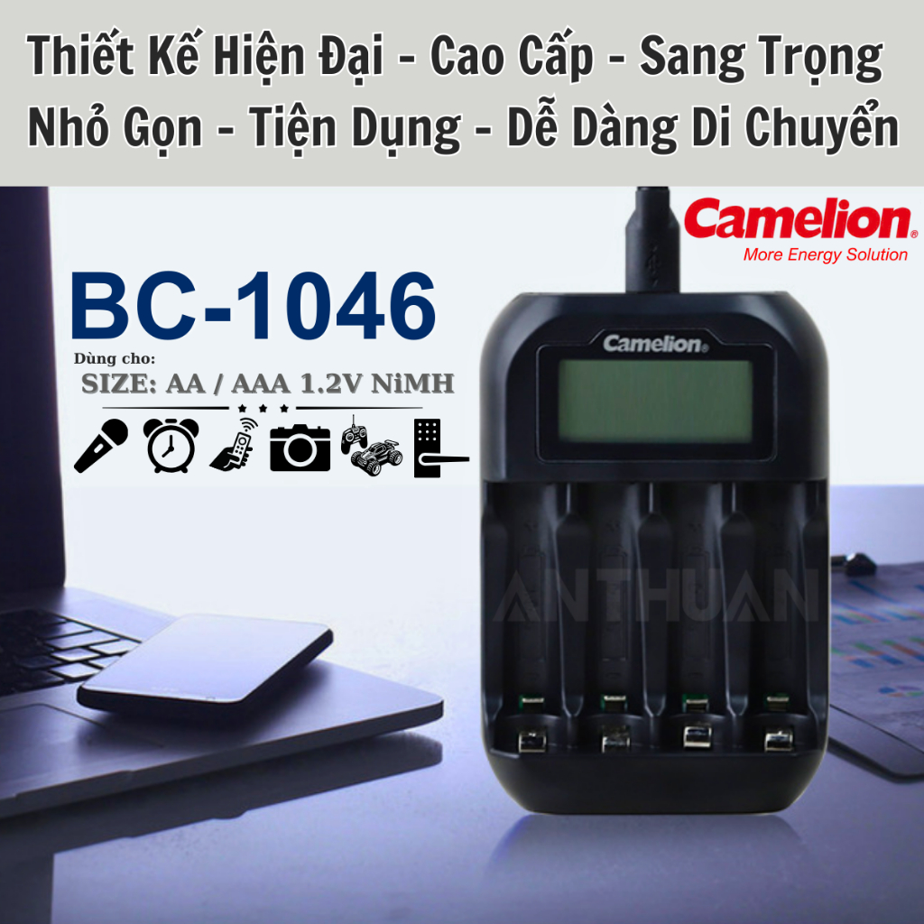 Bộ sạc pin Camelion BC-1046 sạc nhanh tự ngắt và Pin sạc AA 2700mAh AAA 1100mAh Cao Cấp - Chính Hãng