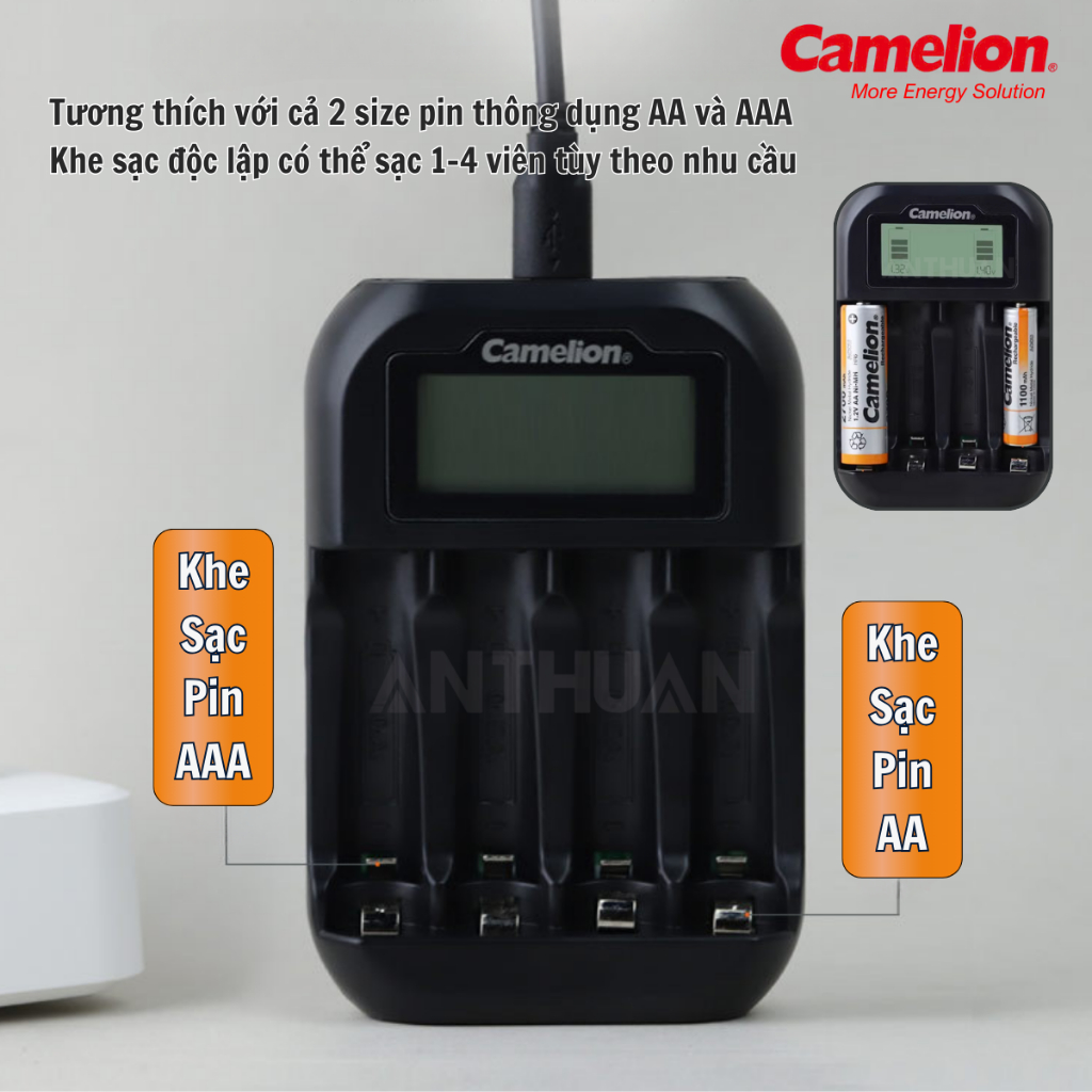 Bộ sạc pin Camelion BC-1046 sạc nhanh tự ngắt và Pin sạc AA 2700mAh AAA 1100mAh Cao Cấp - Chính Hãng