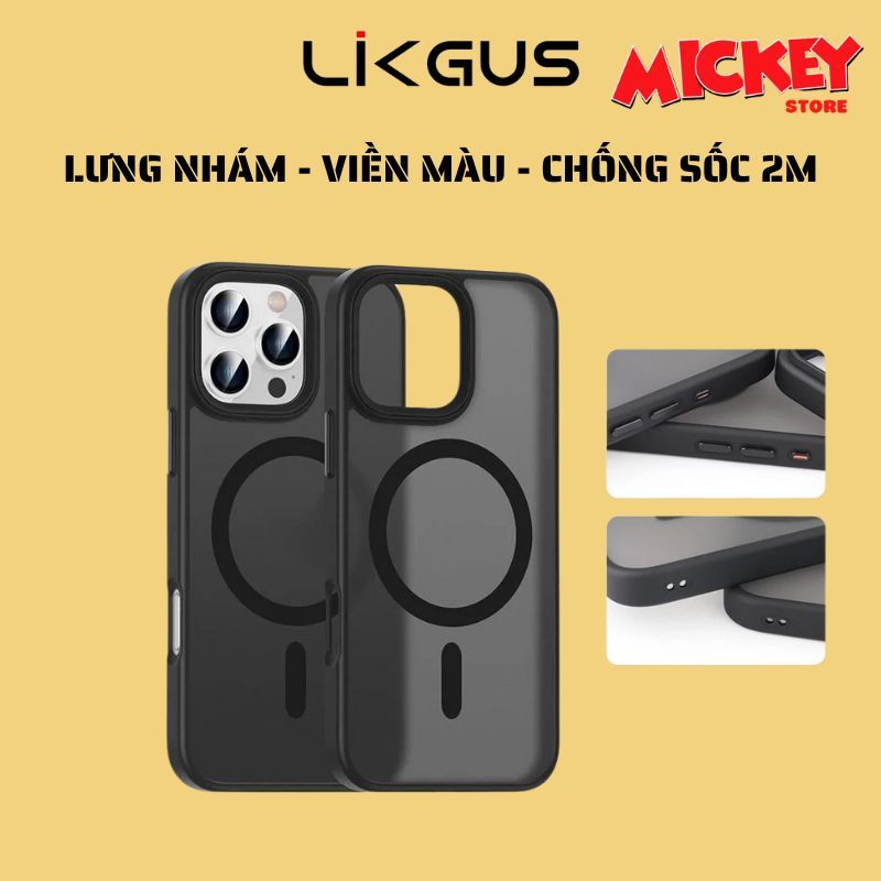 Ốp Likgus hỗ trợ sạc không dây IPhone 17Promax 11 12 13 14 15 16Pro-Lưng nhám chống vân tay