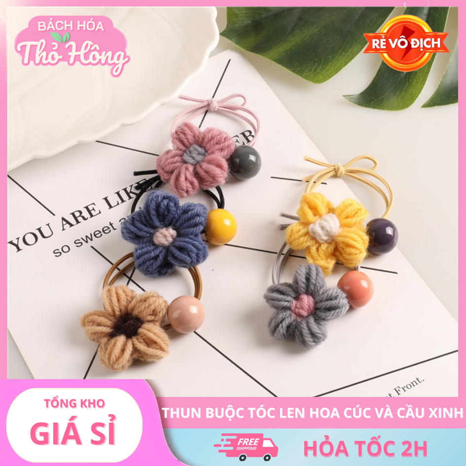 3 Thun Buộc Tóc Cột Tóc Len Hoa Cúc Và Cầu Xinh