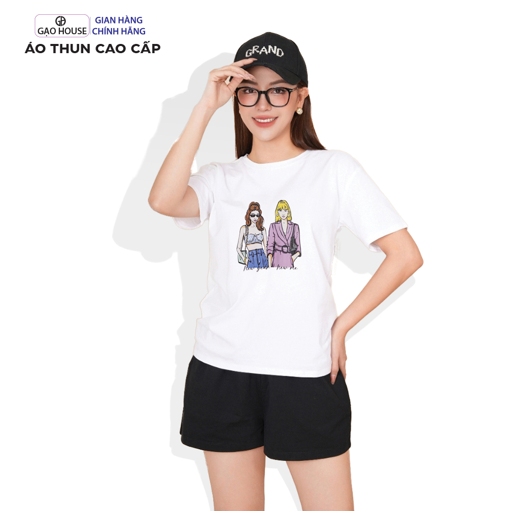 Ảnh Áo thun Two Girl Tay lỡ Chính Hãng Gạo House, áp phông chất cotton 100%, mát mịn dễ mix đồ MAT33 2