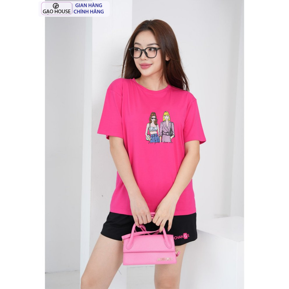 Ảnh Áo thun Two Girl Tay lỡ Chính Hãng Gạo House, áp phông chất cotton 100%, mát mịn dễ mix đồ MAT33 3