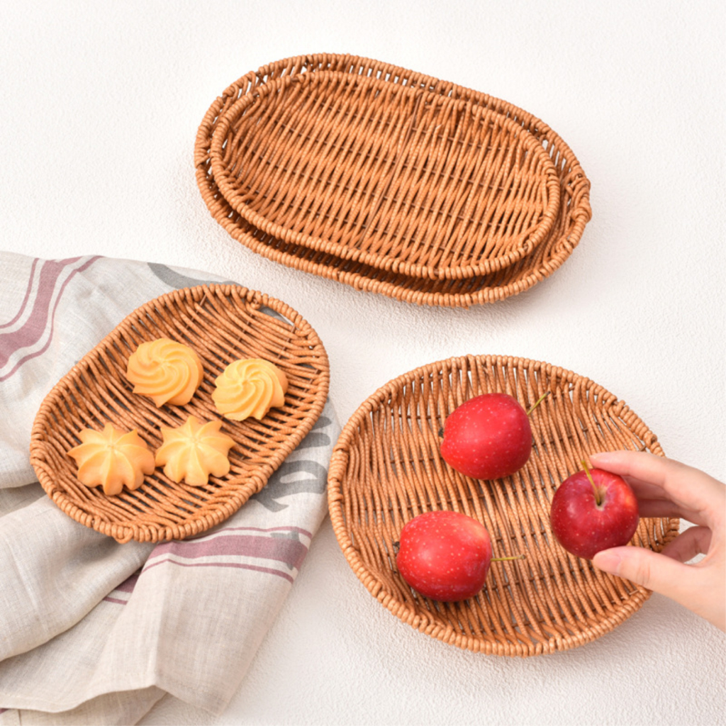 Khay Nhựa Gỉa Mây Dùng Để Đựng Hoa Qủa Bánh Kẹo Decor, Để Đồ Cho Quán Ăn, Nhà Hàng