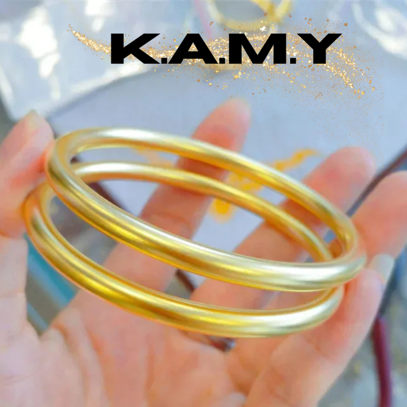 Bộ 2 chiếc vòng tay bọng trơn khóa cài tinh tế mạ vàng 18k cao cấp - Trang sức kamy