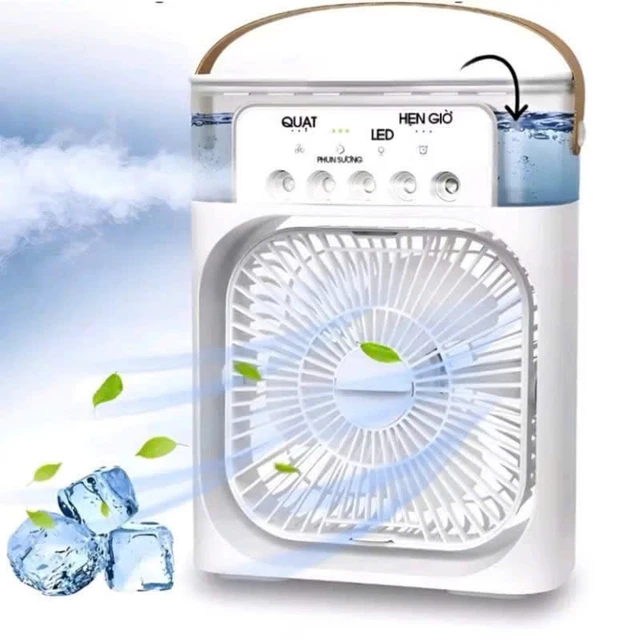 Quạt hơi nước - Quạt Làm Mát Hơi Nước Tạo Độ Ẩm Di Động, Có Đèn Ngủ 3 Chế Độ Màu Siêu Đẹp