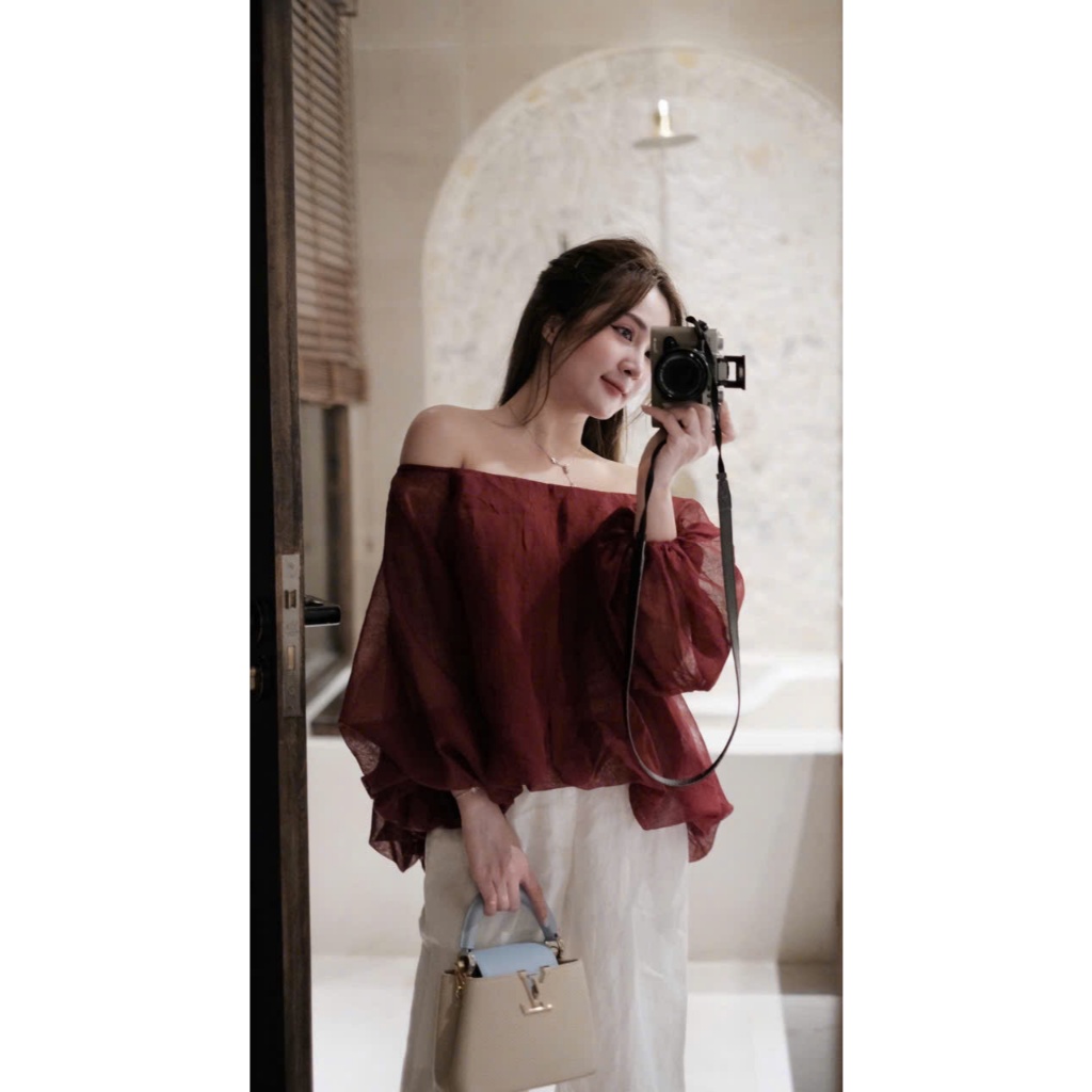 Áo trễ vai nữ Chililuu áo voan tơ form rộng bo chun phong cách tiểu thư