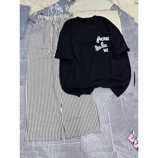Set bộ áo thun cotton su acme mix quần xuông kẻ dọc