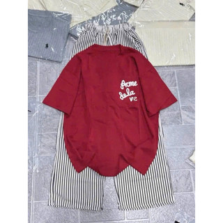 Set bộ áo thun cotton su acme mix quần xuông kẻ dọc