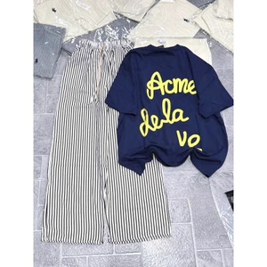 Set bộ áo thun cotton su acme mix quần xuông kẻ dọc
