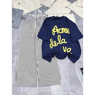 Set bộ áo thun cotton su acme mix quần xuông kẻ dọc