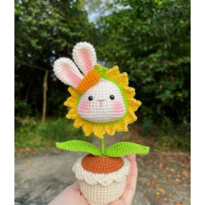 Chậu Hoa Thỏ Mặt Trời , Chậu Hoa Heo Len Handmade