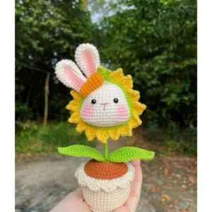 Chậu Hoa Thỏ Mặt Trời , Chậu Hoa Heo Len Handmade