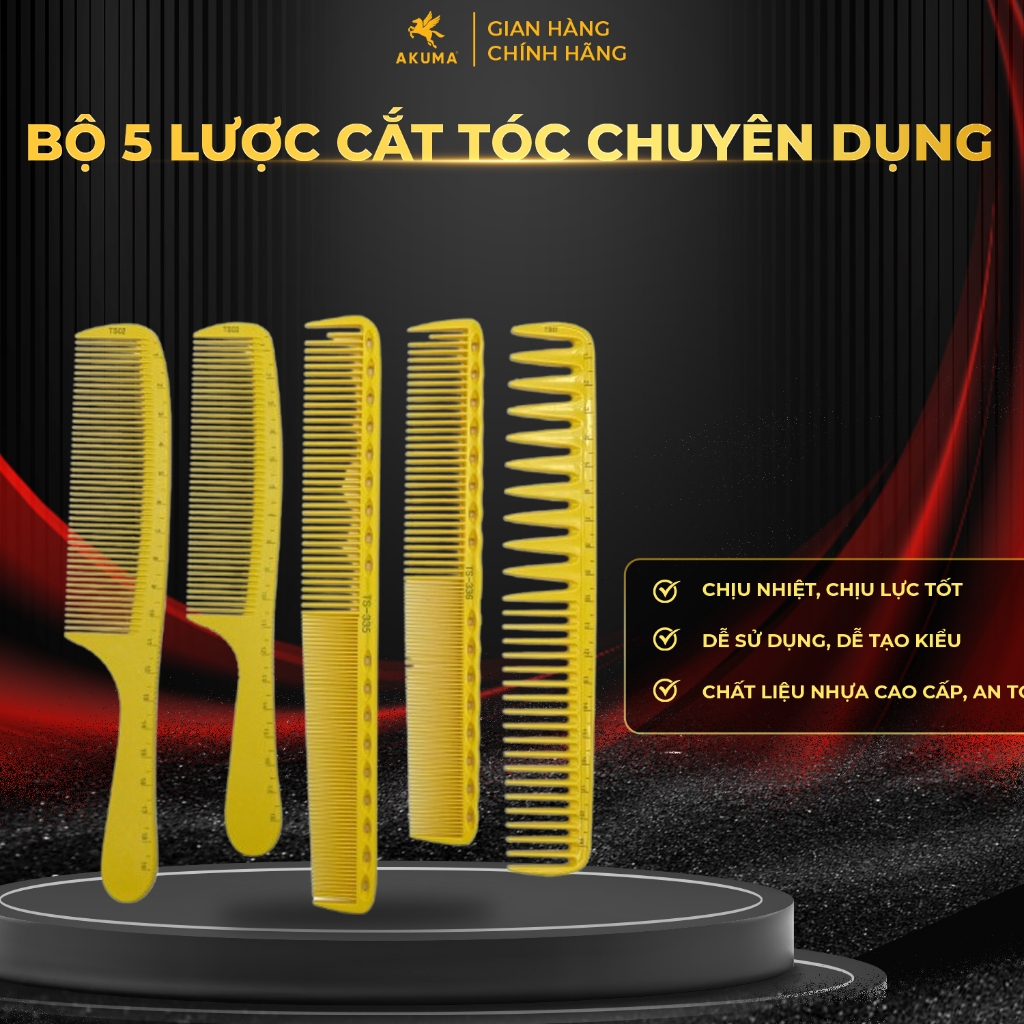 Ảnh Combo Bộ 5 Chiếc Lược Cắt Tóc Chuyên Nghiệp, Lược Chải Bám Tóc, Lược Tạo Kiểu Tóc - Akuma.vn 1