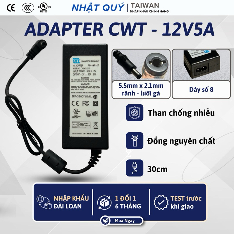 Adapter 5V1A CWT - Jack 5.5mm x 2.1mm (rãnh) - Nguồn 5v 1a dùng cho máy ...