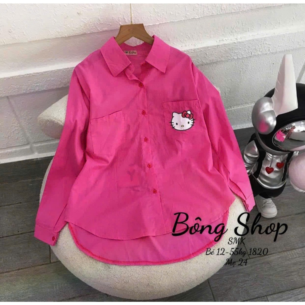 SALE SALE Áo sơ mi form rộng bé gái giấu quần , áo sơ mi bé gái Hàn Quốc freesize, áo cặp mẹ và bé gái