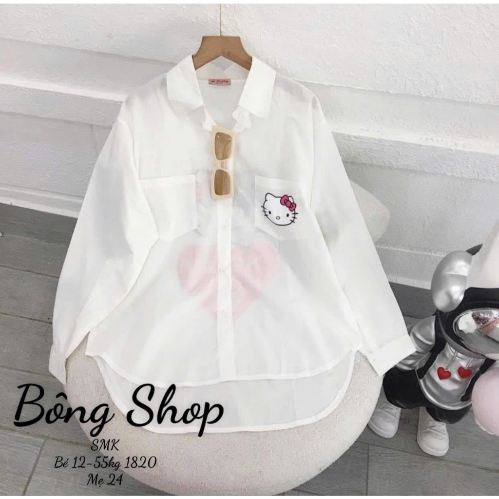 SALE SALE Áo sơ mi form rộng bé gái giấu quần , áo sơ mi bé gái Hàn Quốc freesize, áo cặp mẹ và bé gái