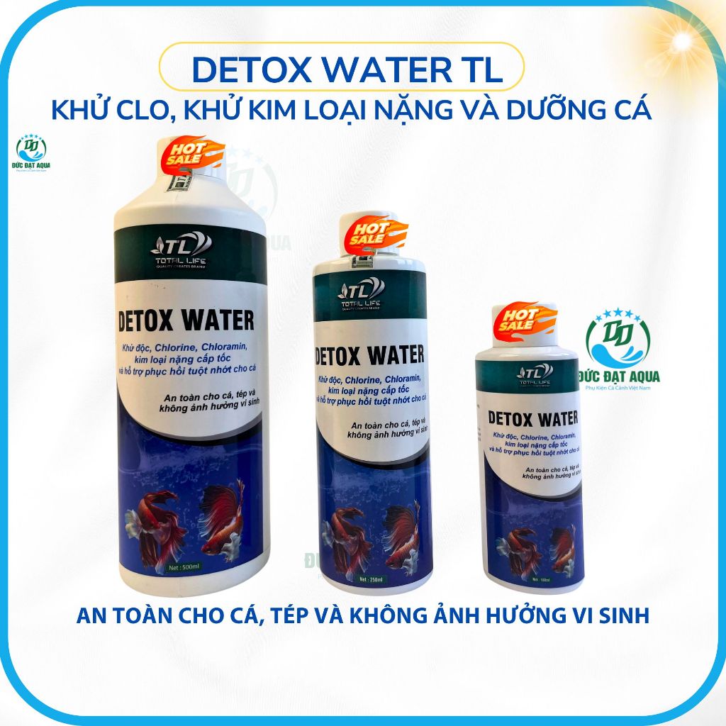 Detox Water TL khử clo, khử kim loại nặng và dưỡng cá hỗ trợ phục hồi tuột nhớt cho cá cảnh