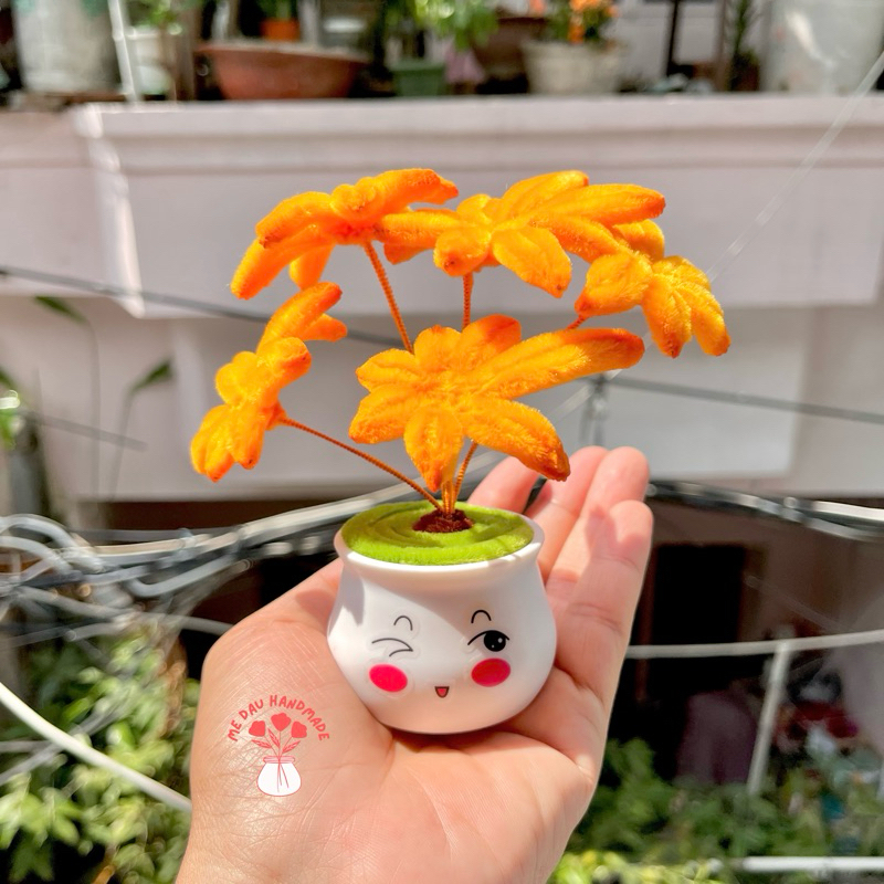 [Emoji Ngẫu nhiên] Chậu Hoa Kẽm Nhung Thủ công Handmade - Làm Quà tặng - Decor Trang trí nhà cửa, bàn học, bàn làm việc
