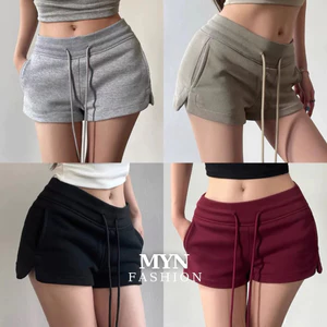 Quần Short Đùi Nữ Dáng Ôm Tôn Dáng Lưng Chun, Phong Cách Thể Thao mềm mịn lưng cao kèm dây rút kiều dáng trơn basic