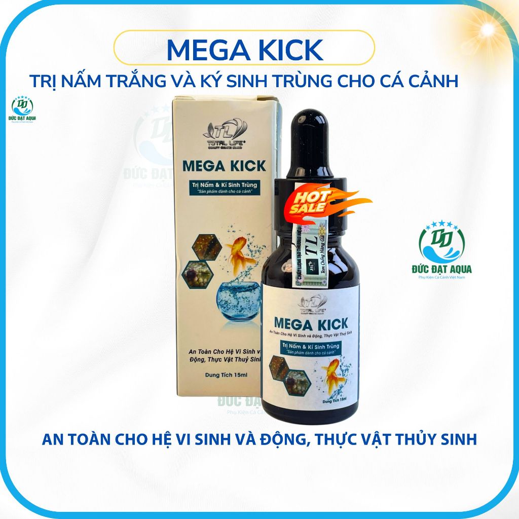 Mega Kick 15ml - trị Nấm trắng và ký sinh trùng cho cá cảnh an toàn cho hệ vi sinh và cá cảnh