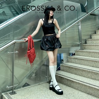 [Erosska] - Sandal nữ đế xuồng phối dây quai ngang dây mảnh cao 9cm màu đen - SB036