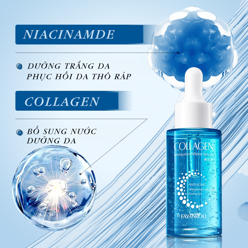 Serum Collagen Dưỡng Trắng Cấp Ẩm - Giảm Thâm, Se Khít Lỗ Chân Lông | Vitamin C + Hyaluronic Acid | Cho Da Khô Sạm Màu