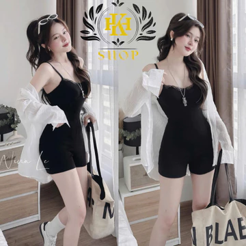 Jumpsuit Nữ Set Jumpsuit Hai Dây Có Mút Ngực Kèm Áo Sơ Mi Áo Liền Quần Nữ Ôm Body Phối Viền Ren