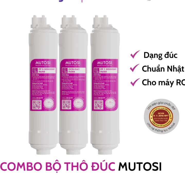 Combo 3 Lõi Lọc Nước Mutosi Đúc Dùng Cho Máy Lọc Nước RO Giúp Loại Bỏ Các Tạp Chất Cặn Bẩn Và Chất Gây Mùi...