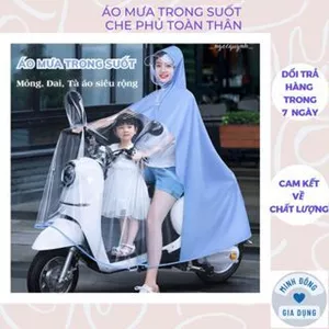 Áo mưa trong suốt che phủ toàn thân kèm kính chắn mưa tiện lợi - Áo Mưa Đi Xe Máy Cho Mẹ Và Bé [ Hàng Tốt ]