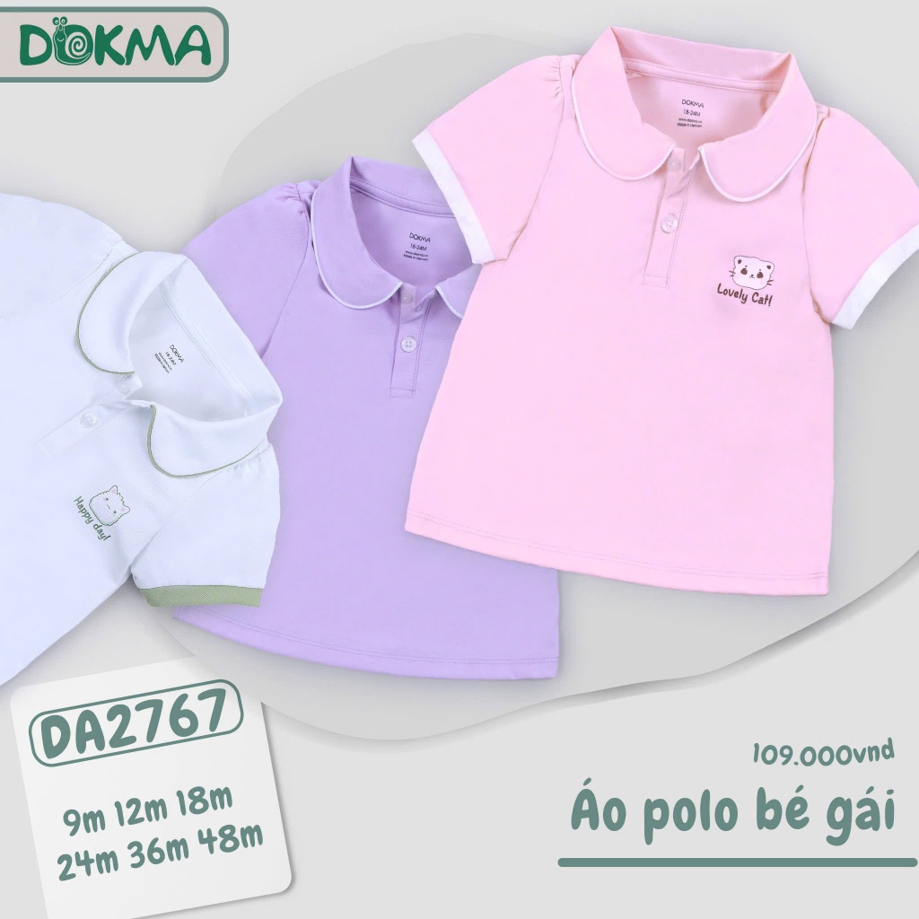 (9-15kg, 9-48M) Áo Polo Cộc Tay Cổ Đức Bé Trai, Áo Cổ Sen Bé Gái Thời Trang Dokma DA2767 DA2841 DA2939