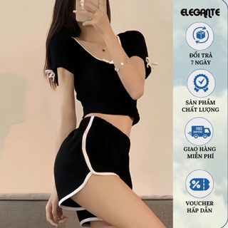 Quần Đùi Nữ Phối Viền Siêu Tôn Dáng ELEGANTE Co Giãn, Thoải Mái, Chất Vải Mát Lạnh