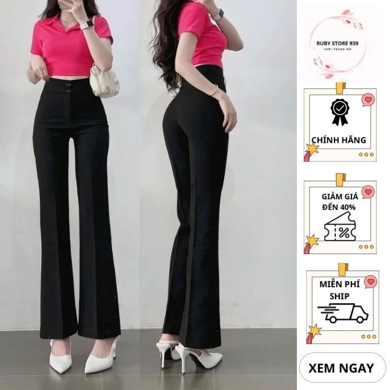 Quần tây ống loe nữ lưng  cao bản cạp to 2 cúc dáng dài, Quần vải tuyết mưa cao cấp trend 2025