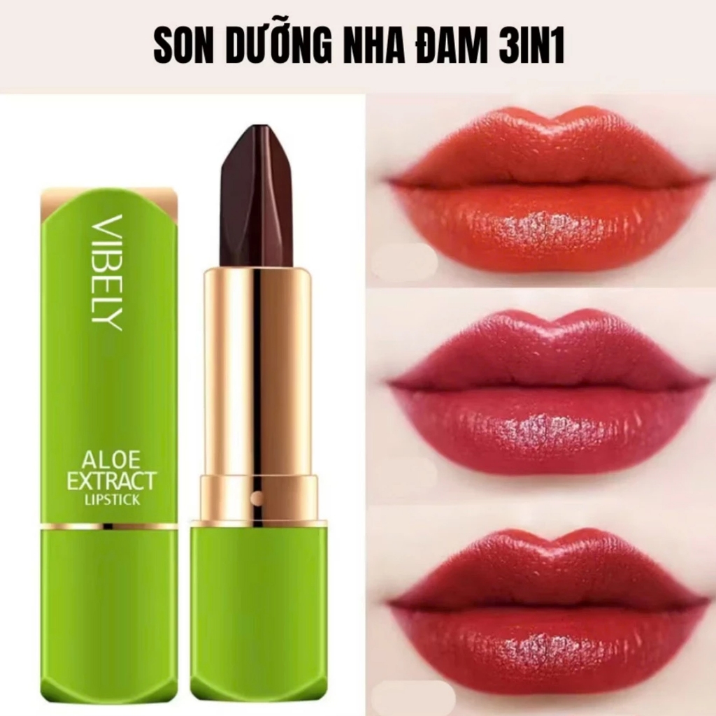 Son dưỡng môi nha đam VIBELY 3 in1 dưỡng ẩm, lâu trôi, khử thâm môi