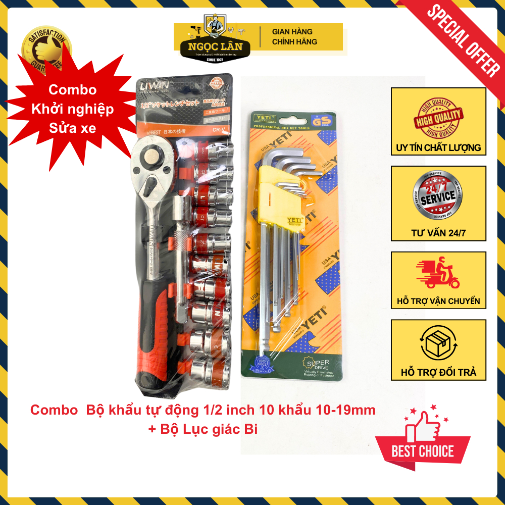 Bộ khẩu tự động 12 chi tiết Liwin 1/2 inch 8-24mm và bộ lục giác bi 9 cây
