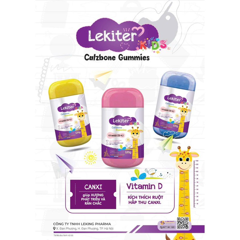 Combo 5 tặng 1 KẸO DẺO LEKITER KIDS GUMMIES bổ sung Canxi, Kẽm, Vitamin, bổ sung các chất cần thiết cho sự phát triển