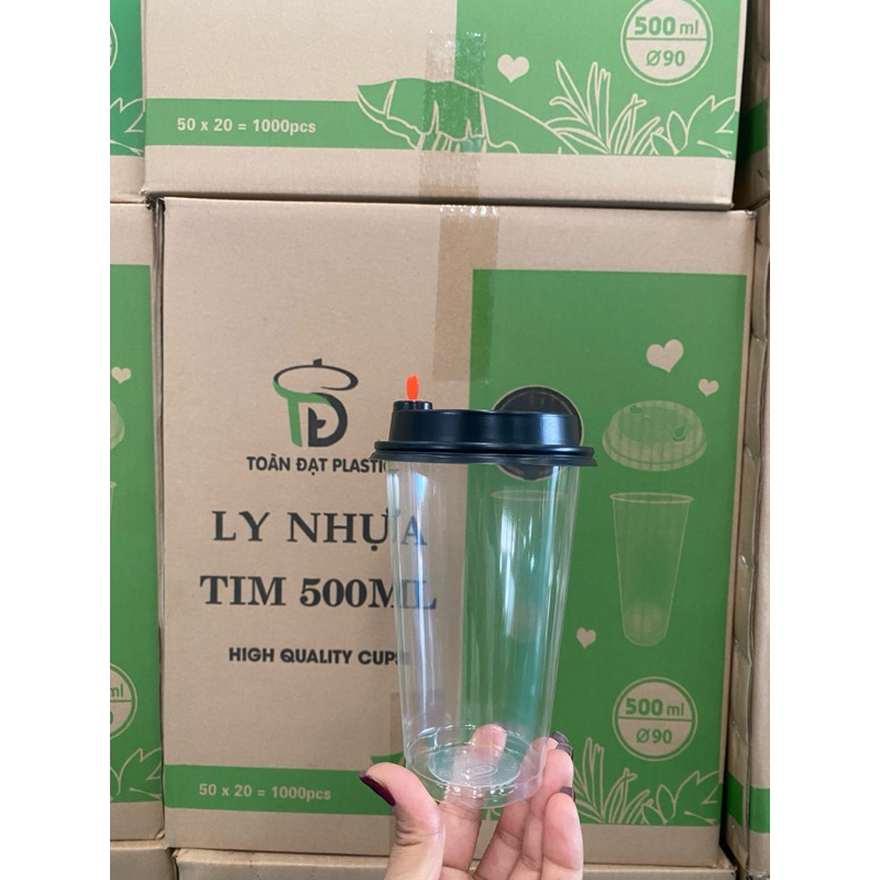 {Combo 50}Cốc nhựa Tim dùng một lần kèm nắp hàng đẹp dày dặn giá sỉ