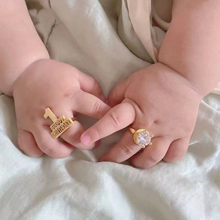 Set nhẫn titan đá happy birthday cho bé kiểu hàn quốc sang trọng