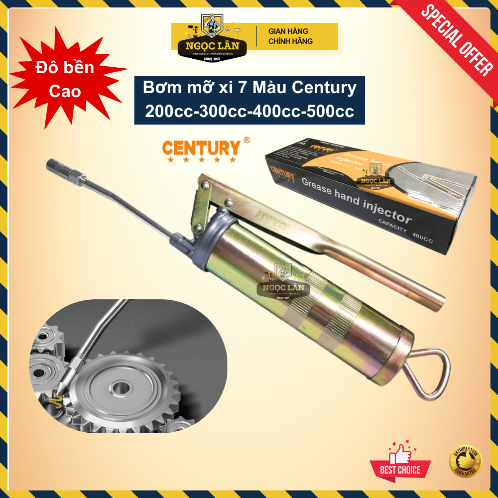 Dụng cụ bơm mỡ bò, bơm mỡ tay Century 200cc,300cc, 400cc, 500cc 7 màu cao cấp