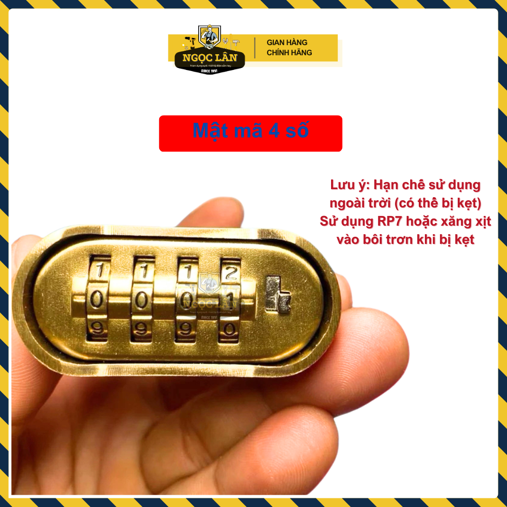 Khóa số, khóa treo mật mã Việt Tiệp vàng đồng hàng chuẩn bền bỉ, an toàn không dùng chìa (5 phân)