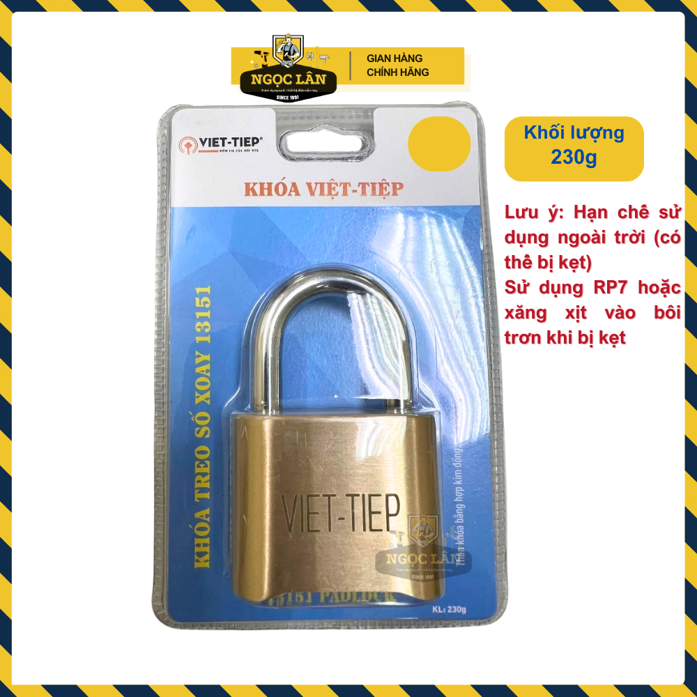 Khóa số, khóa treo mật mã Việt Tiệp vàng đồng hàng chuẩn bền bỉ, an toàn không dùng chìa (5 phân)