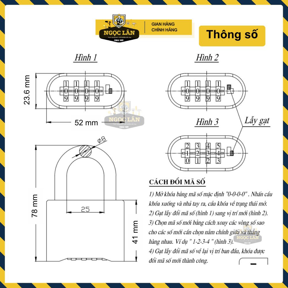 Khóa số, khóa treo mật mã Việt Tiệp vàng đồng hàng chuẩn bền bỉ, an toàn không dùng chìa (5 phân)